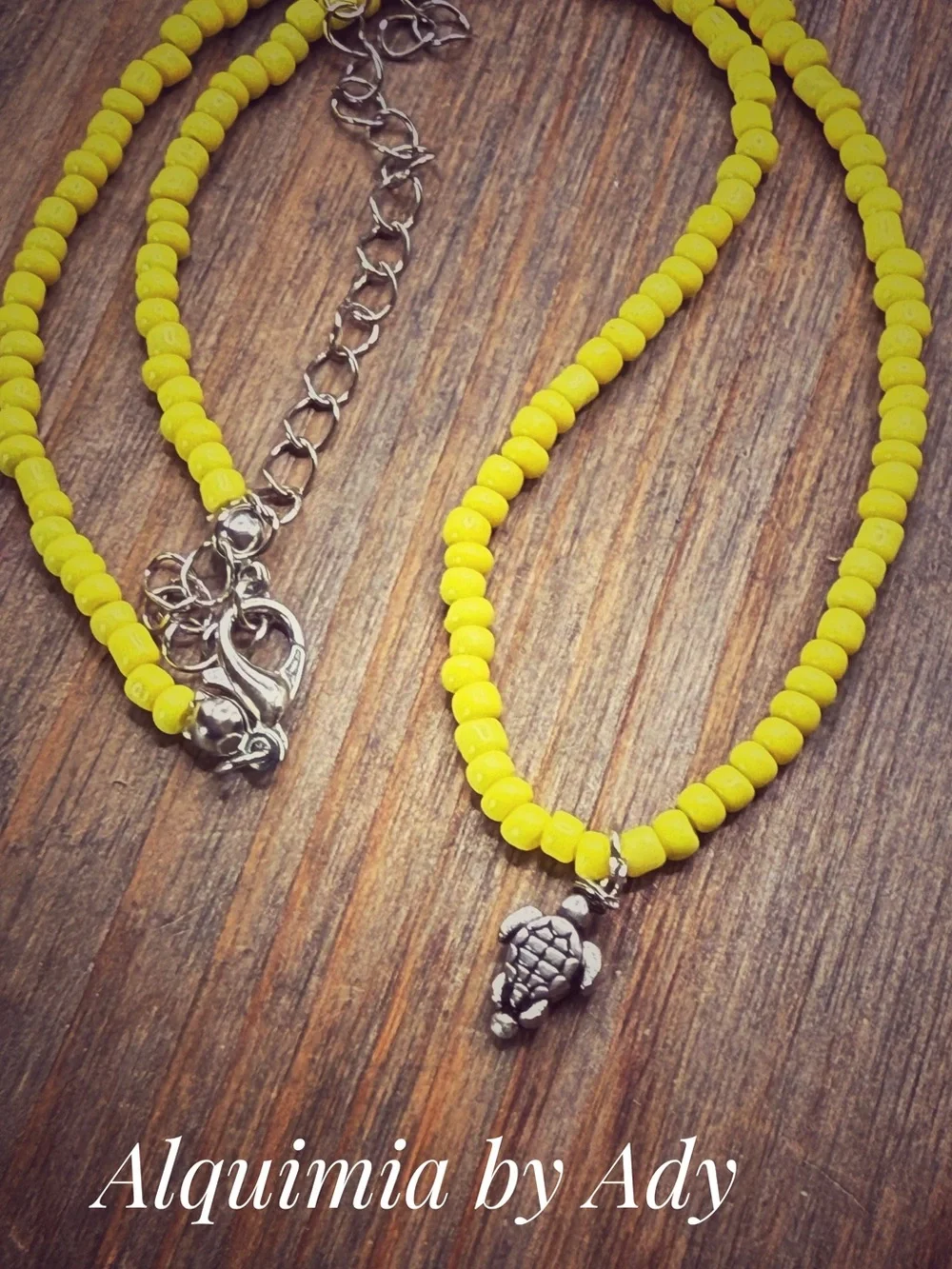 Yellow Beaded choker Necklace with Turtle Charm